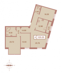 Четырёхкомнатная квартира 125.25 м²