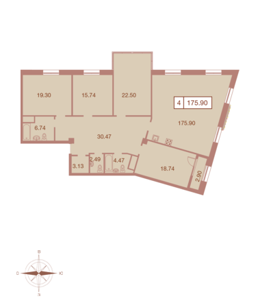 Четырёхкомнатная квартира 175.9 м²
