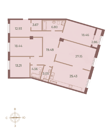 Четырёхкомнатная квартира 154.53 м²
