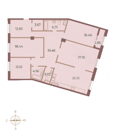 Четырёхкомнатная квартира 154.11 м²