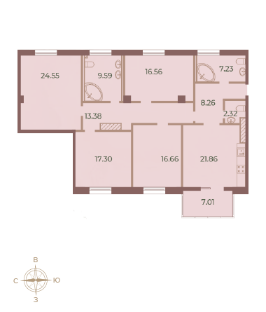 Четырёхкомнатная квартира 141.22 м²