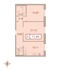 Двухкомнатная квартира 71.94 м²