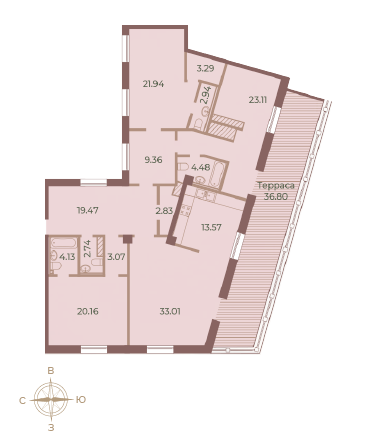 Четырёхкомнатная квартира 175.14 м²