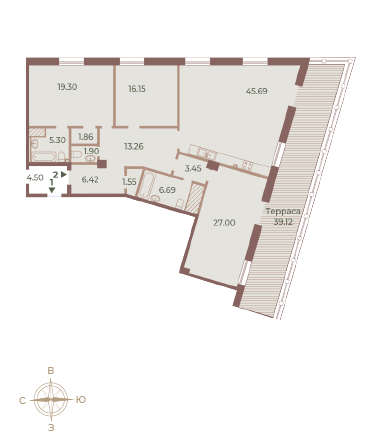 Трёхкомнатная квартира 163.4 м²