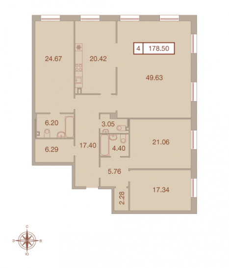 Четырёхкомнатная квартира 178.5 м²