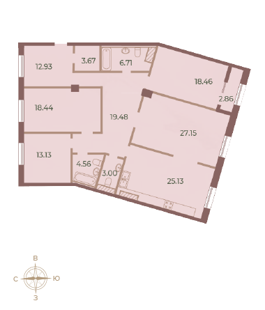 Четырёхкомнатная квартира 154.09 м²