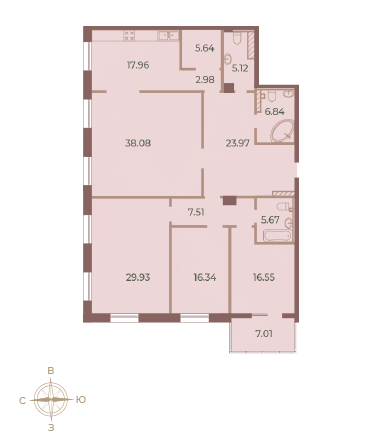 Четырёхкомнатная квартира 180.1 м²